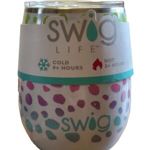 Swig Life Insulated Stemless Tumbler - White with Teal & Purple Pattern *